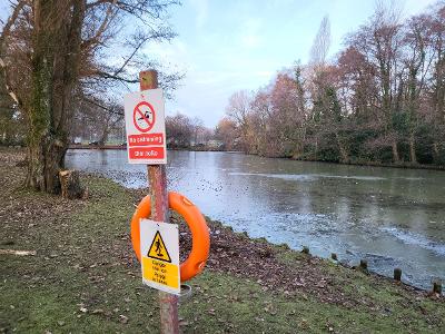 ice on ponds warning