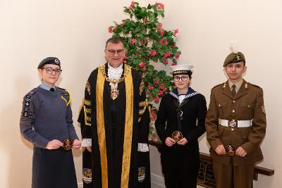 Lord Mayor of Swansea Mike Day with Lord Mayor Cadets