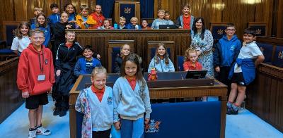 Primary school pupils at council chamber