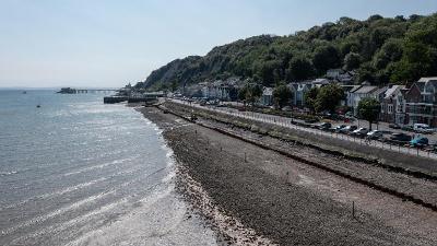 Drone shot of Mumbles sea defence work