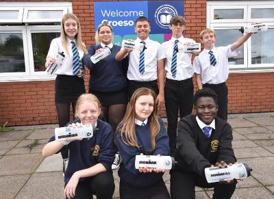 School pupils with IRONMAN water bottles