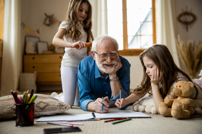 Old man and young children image