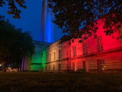 guildhall lit in rainbow colours