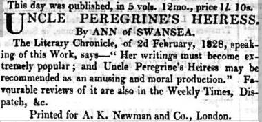 Newspaper extract 1828