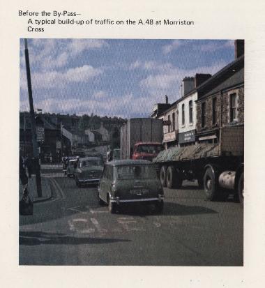 Traffic congestion in 1972 on the A48 at Morriston Cross